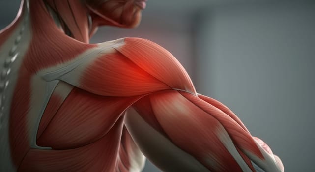 Detailed depiction of human muscle anatomy, the intricate structure and layers of muscle fibers. useful for educational purposes, medical studies, and understanding human physiology.