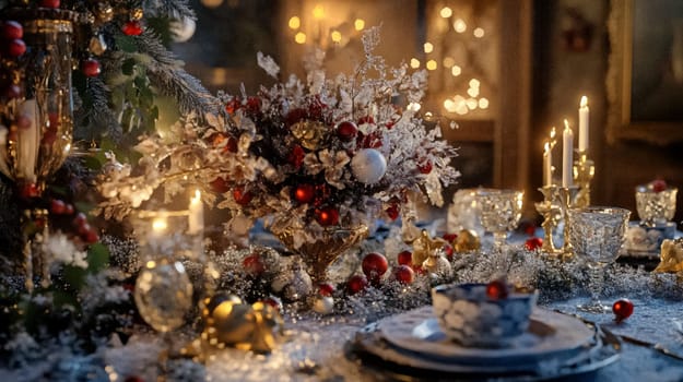 Country manor decorated for Christmas, Merry Christmas holiday idea