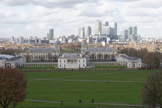Panoramic view of Greenwich Park, a former hunting park in Greenwich with the City in the background.