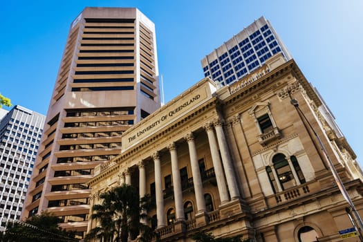 BRISBANE, AUSTRALIA - JULY 29, 2023: The University of Queensland building on Queen St in the centre of Brisbane in Queensland, Australia