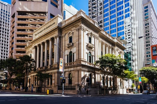 BRISBANE, AUSTRALIA - JULY 29, 2023: The University of Queensland building on Queen St in the centre of Brisbane in Queensland, Australia