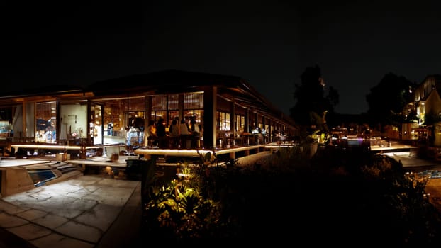 Nighttime view of a modern house with illuminated interiors and exterior lighting, showcasing elegant architecture and landscaping.