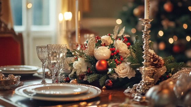 Country manor decorated for Christmas, Merry Christmas holiday idea