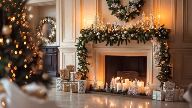 Country manor decorated for Christmas, Merry Christmas holiday idea
