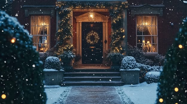 Country manor decorated for Christmas, Merry Christmas holiday idea