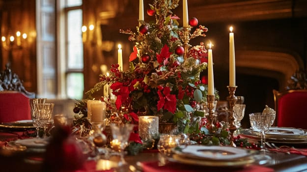 Country manor decorated for Christmas, Merry Christmas holiday idea