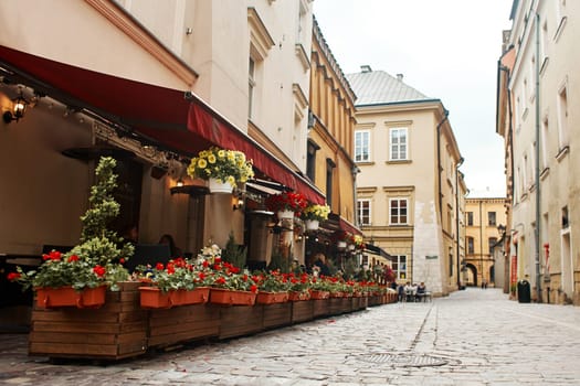 Old cozy European streets in the center of Krakow