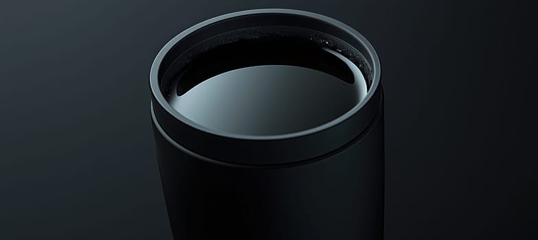 Semi-transparent sticker seamlessly blends with a glossy black mug, showcasing a modern design concept. subtle lighting emphasizes the sticker's edges, the interplay of texture and gloss against a softly blurred background.