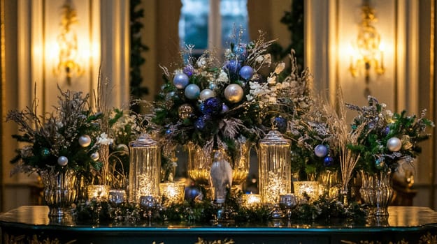Country manor decorated for Christmas, Merry Christmas holiday idea