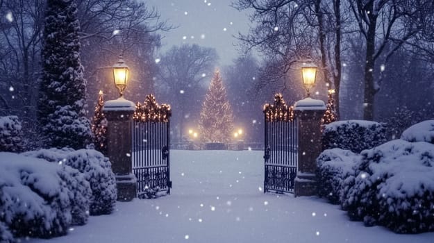 Country manor decorated for Christmas, Merry Christmas holiday idea