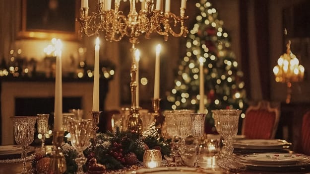 Country manor decorated for Christmas, Merry Christmas holiday idea