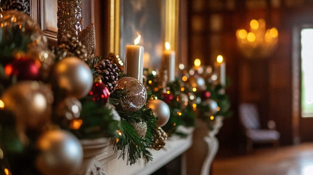 Country manor decorated for Christmas, Merry Christmas holiday idea