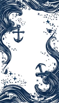 Navy and white nautical greeting card template featuring anchors and waves, centered for a personalized message. ideal for beach or ocean-related occasions, offering a clean, classic design suitable for various maritime-themed events.