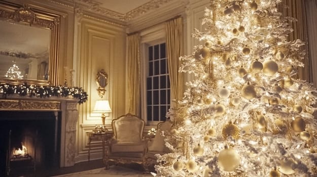 Country manor decorated for Christmas, Merry Christmas holiday idea