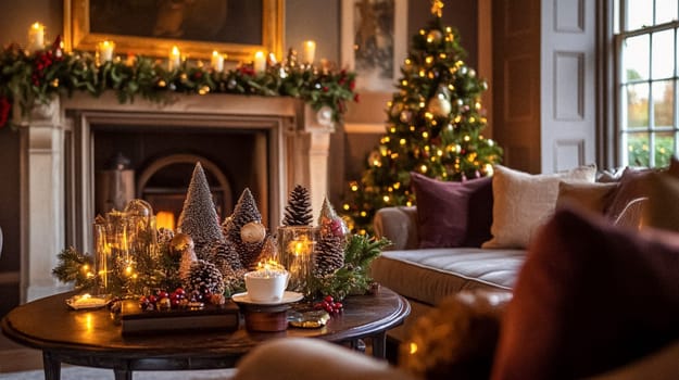 Country manor decorated for Christmas, Merry Christmas holiday idea