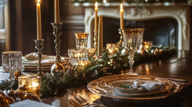 Country manor decorated for Christmas, Merry Christmas holiday idea