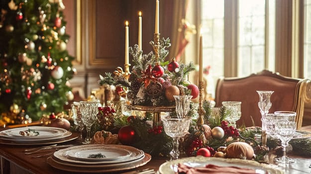 Country manor decorated for Christmas, Merry Christmas holiday idea