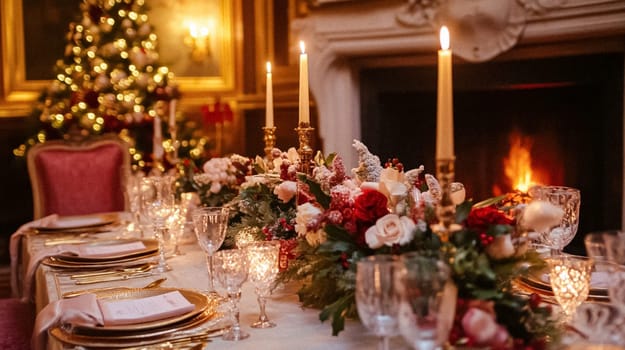 Country manor decorated for Christmas, Merry Christmas holiday idea