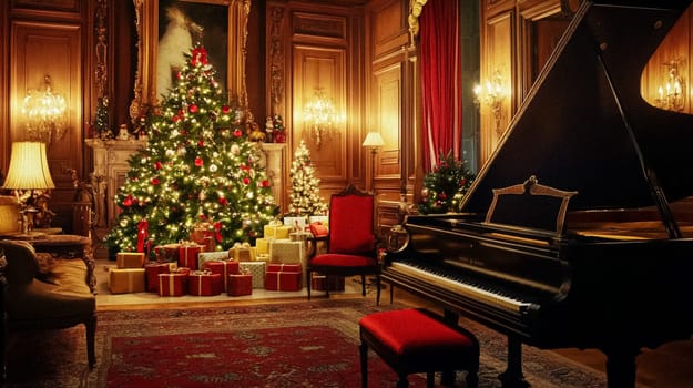 Country manor decorated for Christmas, Merry Christmas holiday idea