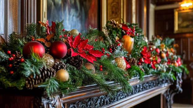 Country manor decorated for Christmas, Merry Christmas holiday idea