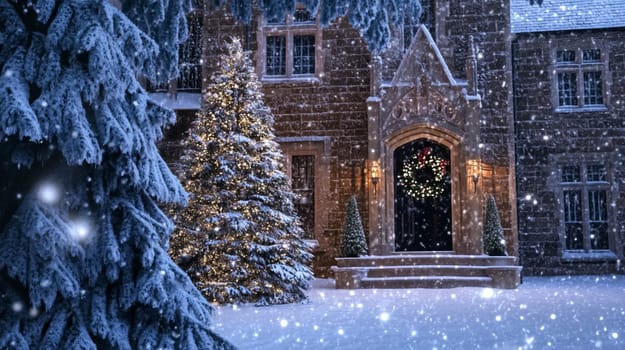 Country manor decorated for Christmas, Merry Christmas holiday idea