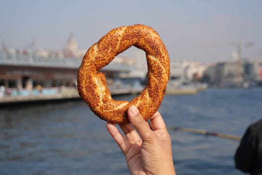 Turkish Bagel Simit on table ,