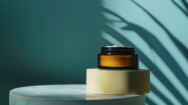 Cosmetic cream in a glass jar. Skin care concept. Background for beauty products