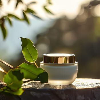Cosmetic cream in a glass jar. Skin care concept. Background for beauty products