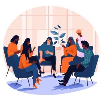 Group therapy, psychologist consulting group of people, illustration . AI Generated