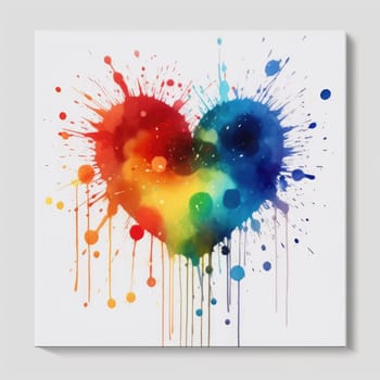 splash of rainbow watercolor paint in heart shape, AI Generated