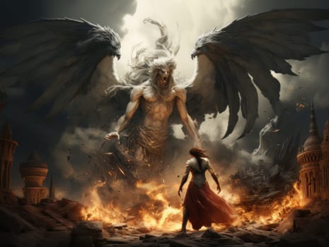 Christian opposition of good versus evil in the form of angel versus demon. Apocalyptic doomsday. Biblical religious concept AI