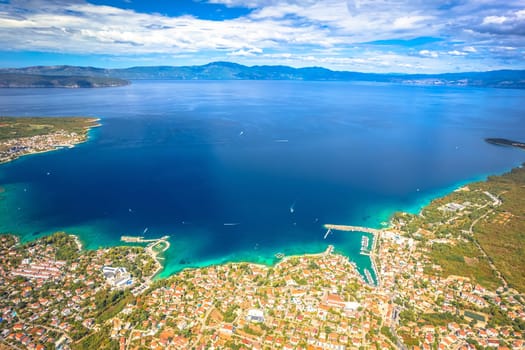 Aerial panoramic view of Malinska bay on Krk island, summer destination in Kvarner Gulf of Croatia