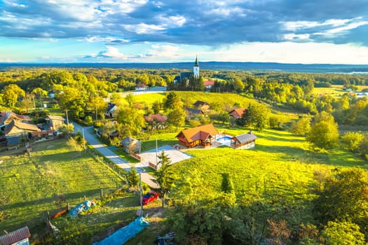 Scenic landscape of Pisarovina aerial panoramic view, Jamnica Pisarovinska village, central Croatia