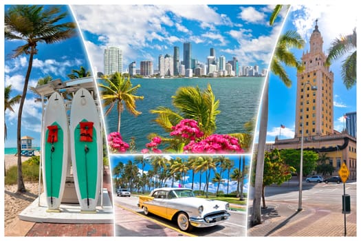 City of Miami landmarks tourist postcard view, Florida state, United states of America