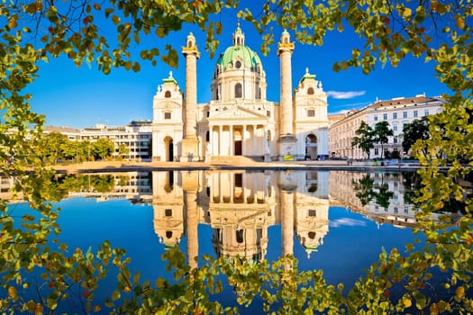 Karlskirche church of Vienna reflection view, capital of Austria