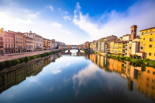 Ponte Vecchio bridge and Florence waterfront sunrise view, Tuscany region of Italy