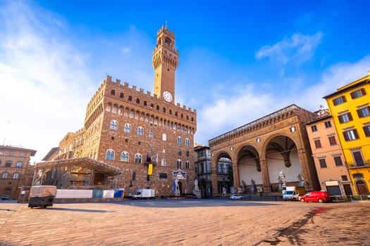 Piazza della Signoria in Florence square and Palazzo Vecchio view, Tuscany region of Italy