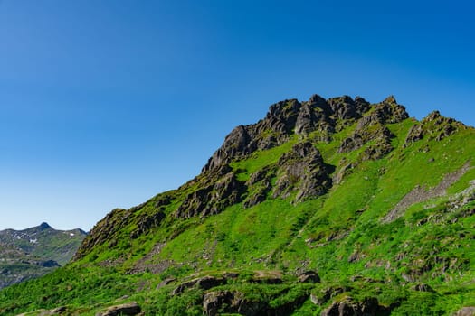 Dramatic, Picturesque scene, Breathtaking, Impressive summer landscape of lofoten island, Norway. Colorful sunny scene in Norway. Beauty of nature concept background.