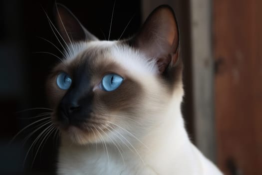 Portrait of a cute cat looking away. Siamese cat breed.