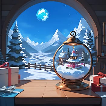 winter landscape nature trees snow house. High quality illustration