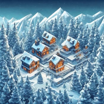 winter landscape nature trees snow house. High quality
