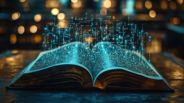 Book Digitization: transforming pages, digital data flow, educational technology, seamless integration, tech-driven learning, content conversion, innovative education, digital advancement