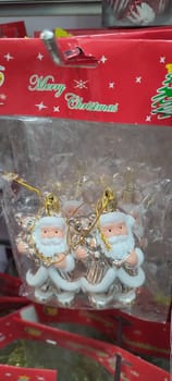 new year tree, christmas holiday green white red flower, Santa Clause,ball decor. High quality photo