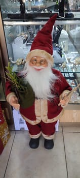 new year tree, christmas holiday green white red flower, Santa Clause,ball decor. High quality photo