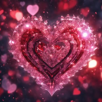 girl holding pink heart, club lighting, valentine's day. High quality illustration