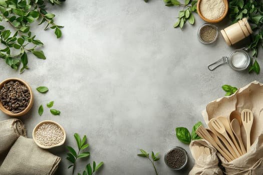 Eco-friendly tools: essential wooden utensils designed for sustainable kitchens, inviting and green culinary space that highlights importance of reducing plastic waste, embracing natural alternatives