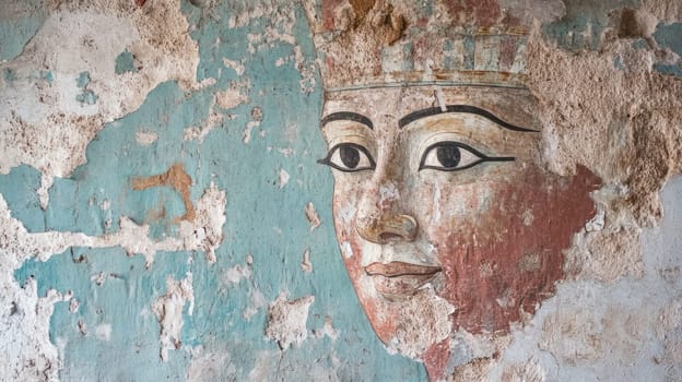 Egyptian wall painting: deity portrayal, sovereign likeness, royal symbolism, sacred fresco, ancient art, cultural depiction, divine representation, pharaoh illustration, historical mural