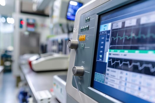 Cutting-edge ecg machine featured in a high-tech medical facility, emphasizing precision in cardiac monitoring. advanced technology and sleek design reflect a commitment to progressive healthcare practices and modern diagnostics.
