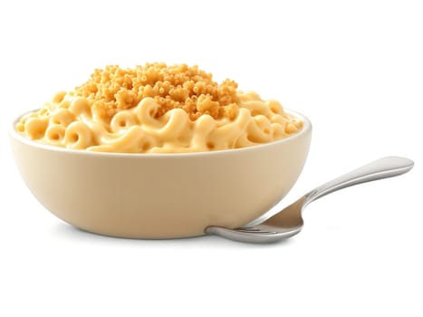 Macaroni and Cheese, creamy cheesy sauce, elbow noodles, breadcrumb topping, isolated on transparent..