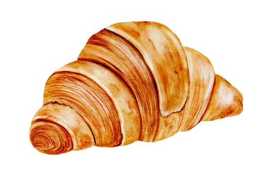 Croissant watercolor. Hand drawn illustration fresh french bun. Food clip art. Ideal for bakery prints, postcards and pastry shop posters. High quality illustration